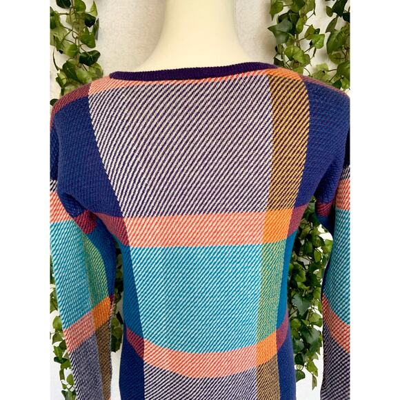 The Limited Purple Blue Orange Plaid Crew Neck Sweater Women’s size XS - Picture 9 of 12
